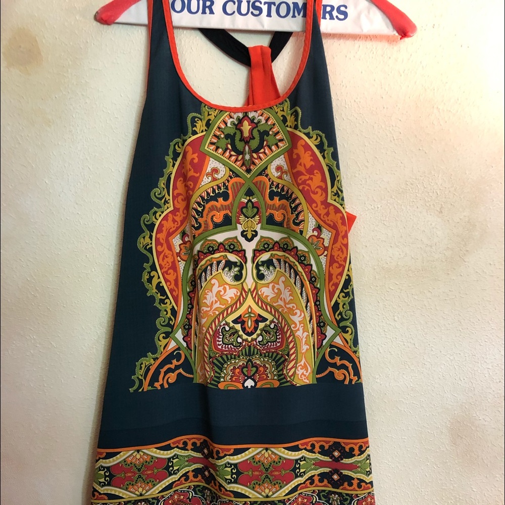 Fun bright patterned tank top blouse